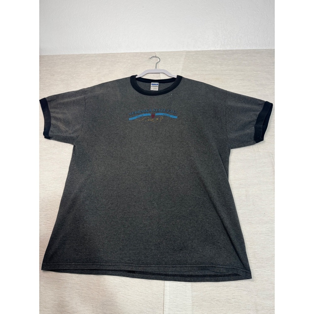 Gildan Nebraska State Fair Ringer T-Shirt Mens XL Gray Black Lincoln Souvenir